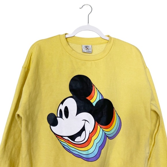 Disney Retro Mickey Mouse Head Sweatshirt Rainbow Bright Yellow Size Medium - Picture 3 of 9